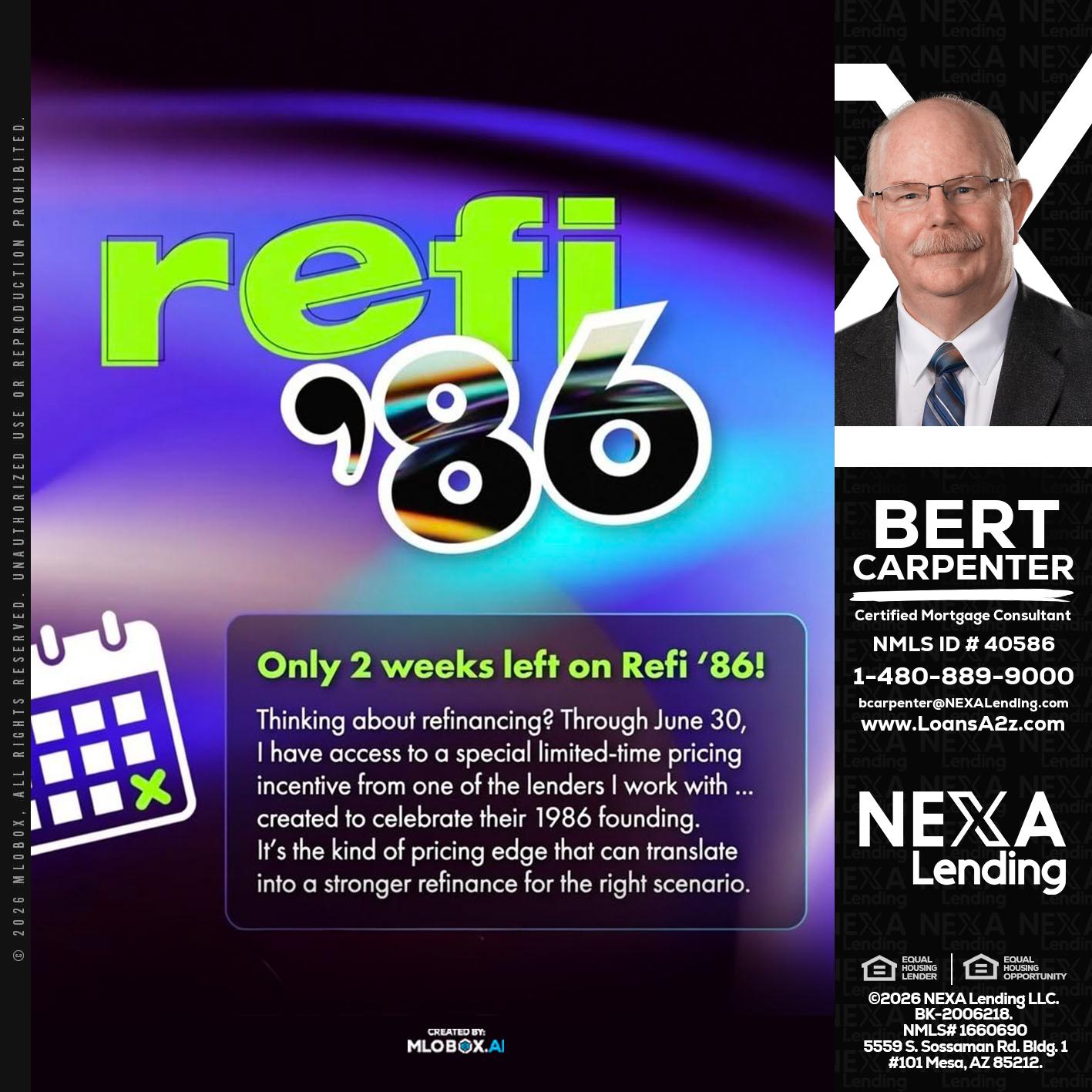 REFI 86 - Bert Carpenter -Certified Mortgage Consultant